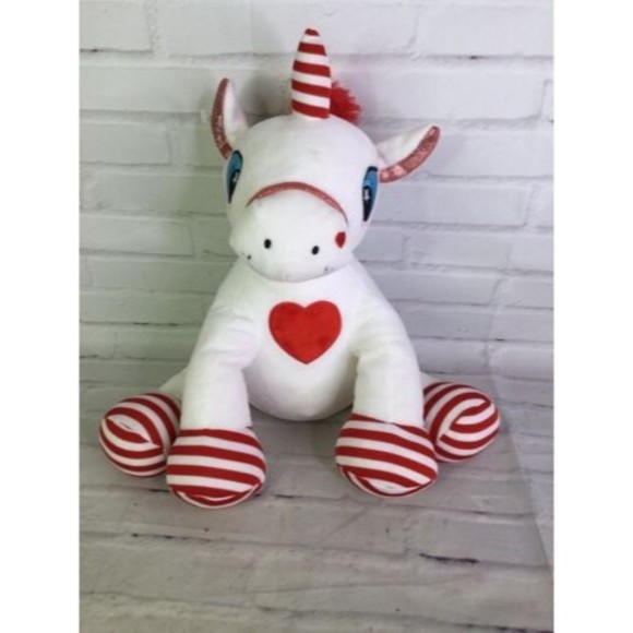 Cuddle & Friends Peppermint Unicorn White Red Heart Striped Plush Stuffed Animal - Picture 1 of 10